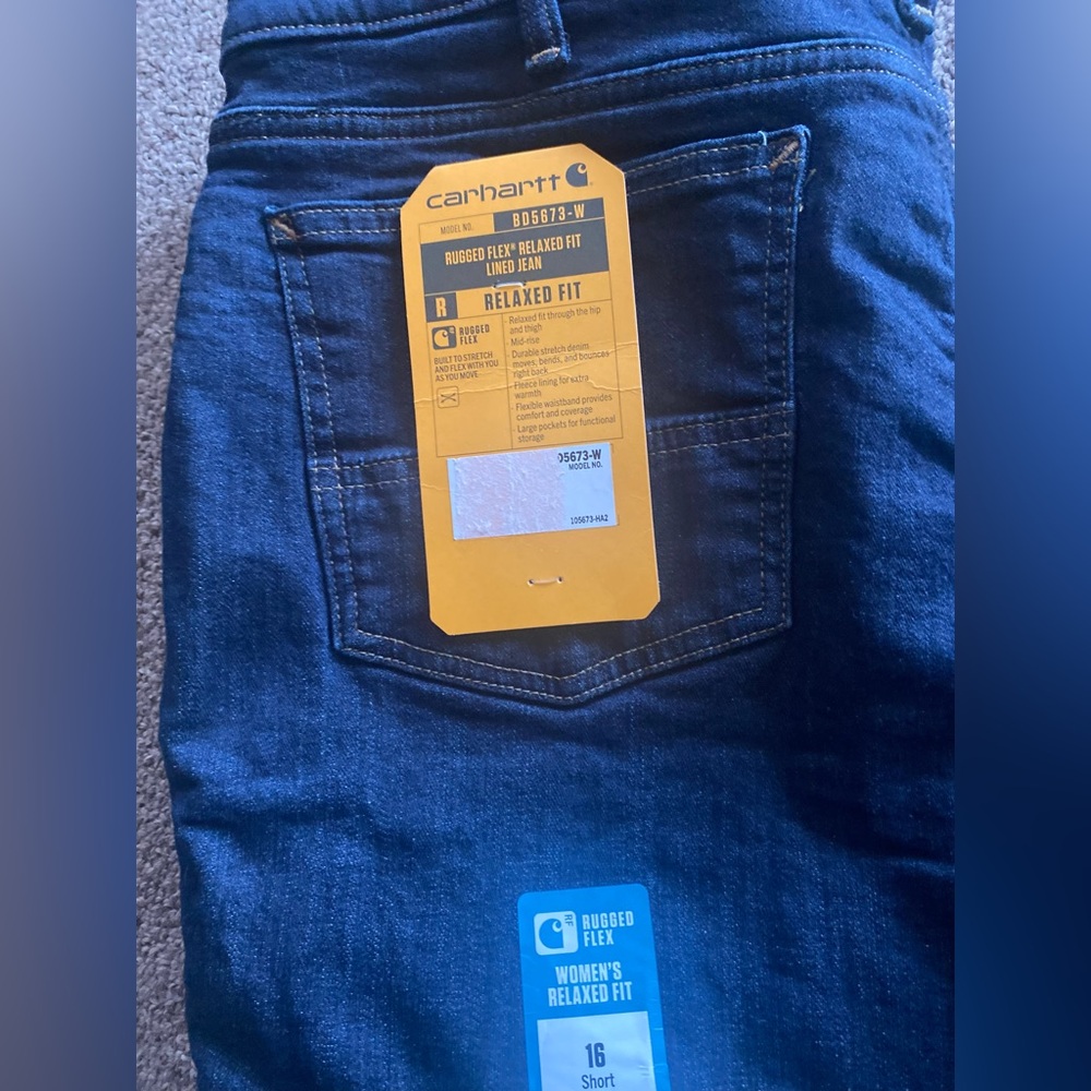 Carhartt Jeans Womens 16 Regular Fleece Lined Relaxed Fit BD5673-W Denim Pants - Picture 2 of 7
